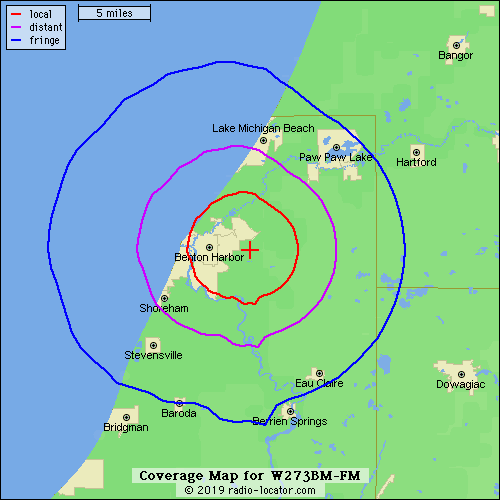 WHFB FM Coverage map